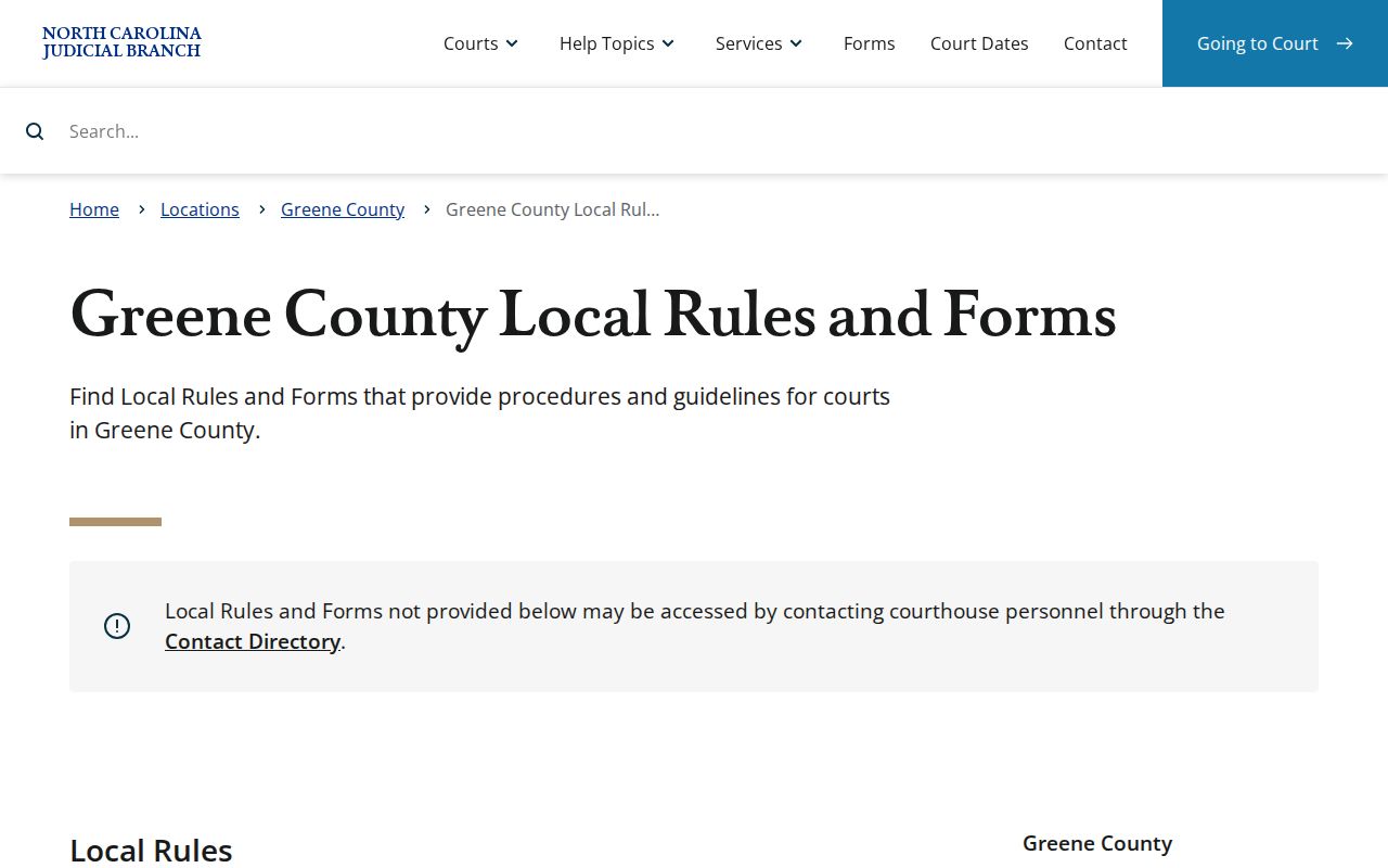 Greene County civil docket reference showing local rules and calendar forms
