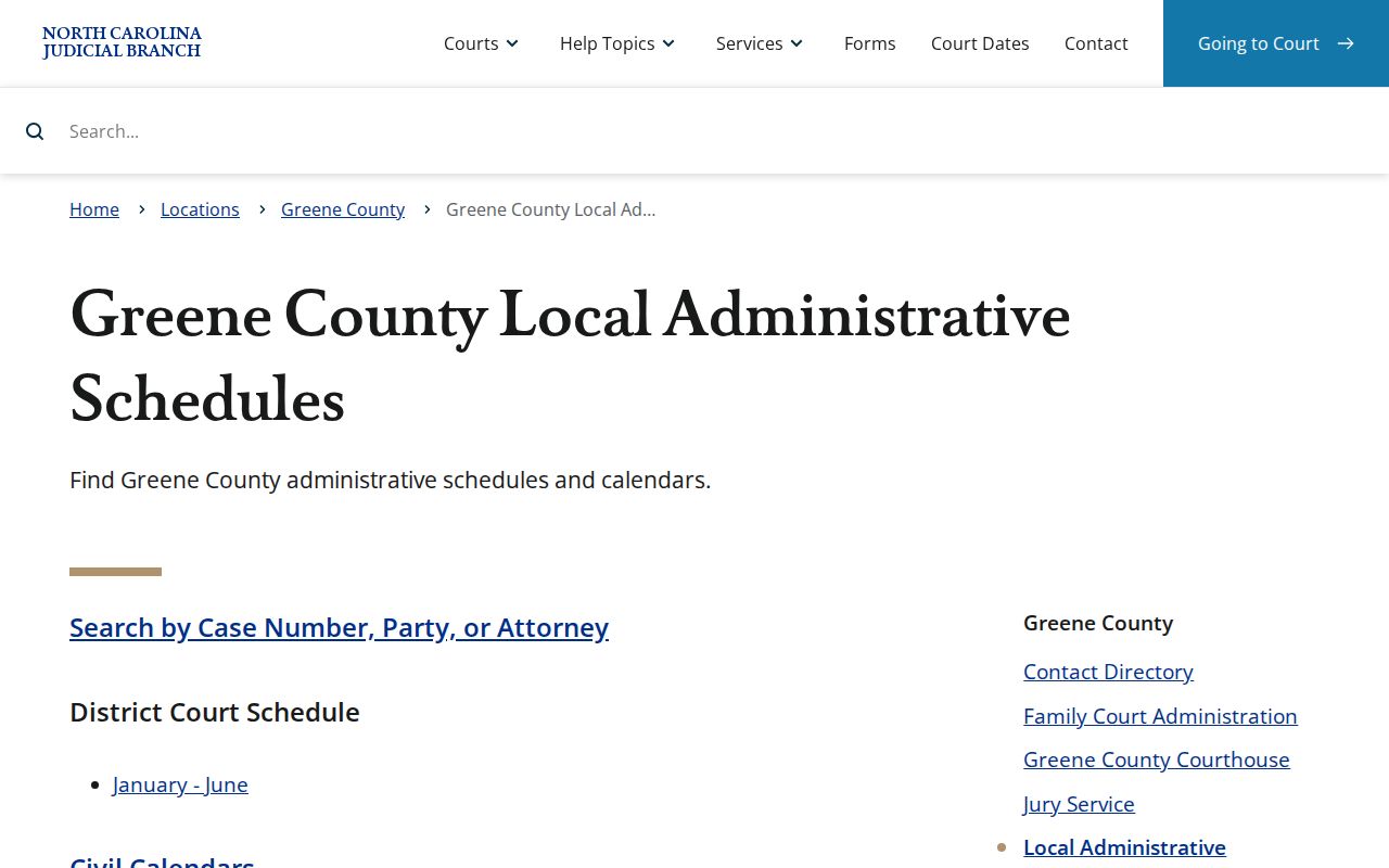 Greene County court calendar local administrative schedules and docket links